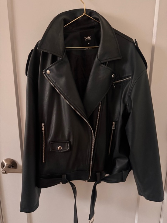twik Jackets & Blazers - Simons TWIK Black Faux Leather Moto Jacket size Large like new
